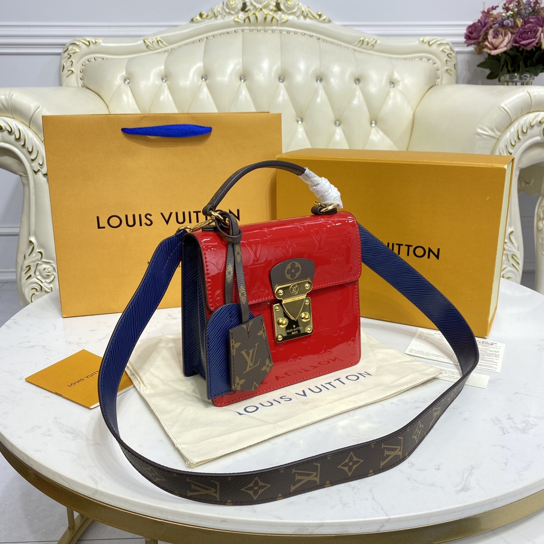 Louis Vuitton SPRING STREET Handbag Monogram Vernis Patent M90505 Scarlet Red